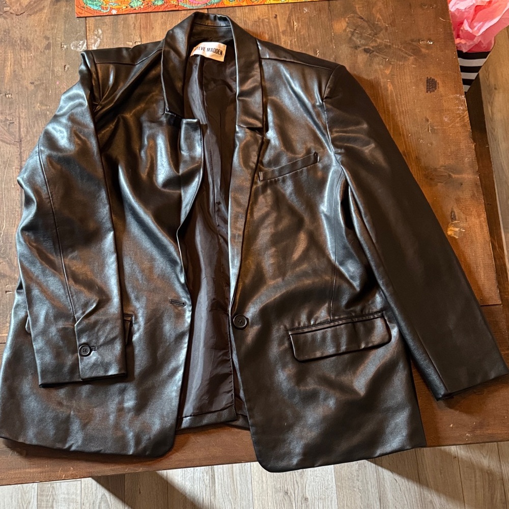 Steve Madden Faux Leather Black Blazer